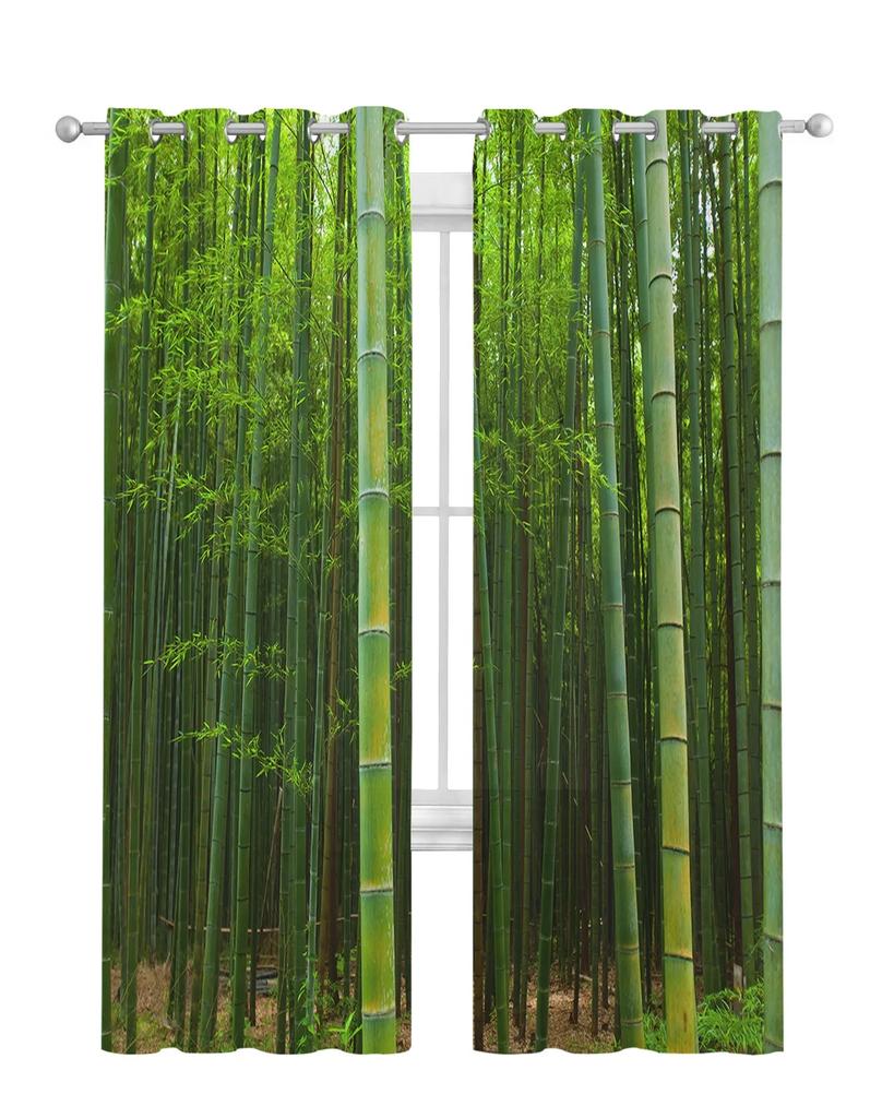Bamboo Forest Green Sheer Curtains Living Room Window Tulle Curtains For Bedroom Kitchen Home Decoration Voile Drapes