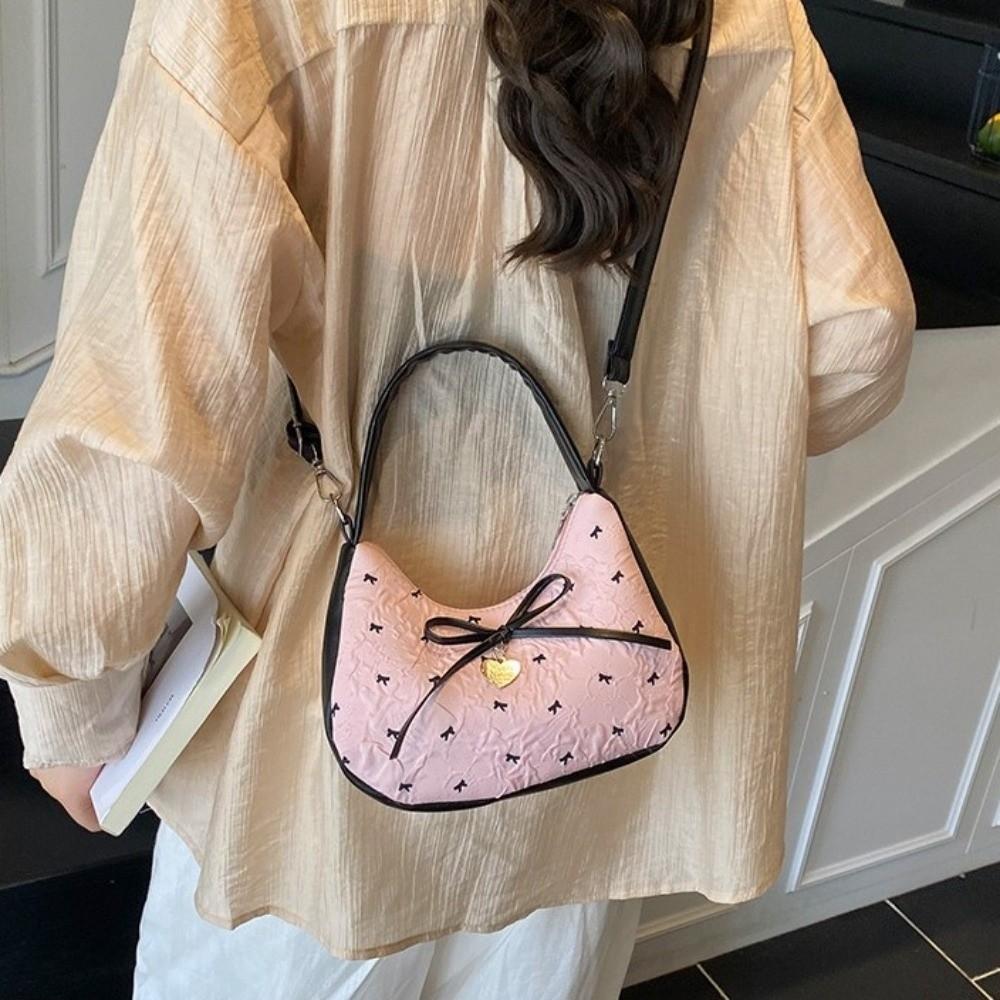 Love Heart Underarm Bag Y2K Hobo Bag Vintage Bow Shoulder Bag Ladies