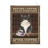 Landhaus Vintage Wandhänge Schild mit Schwarzen Katzen Kaffee Buchstaben Holz Hängeschilder für Haus Schlafzimmer Dekoration