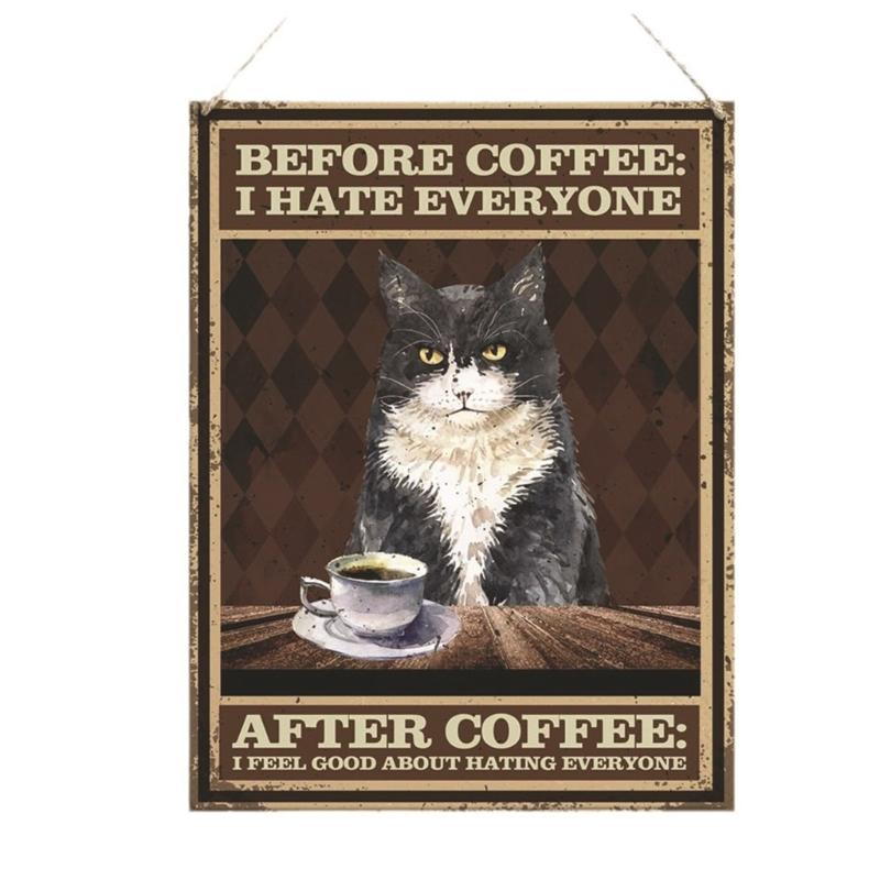 

Country Vintage Wall Hanging Sign with Black Cats Coffee Letters Wood Hanging Plaques for Home Bedroom Decoration 1