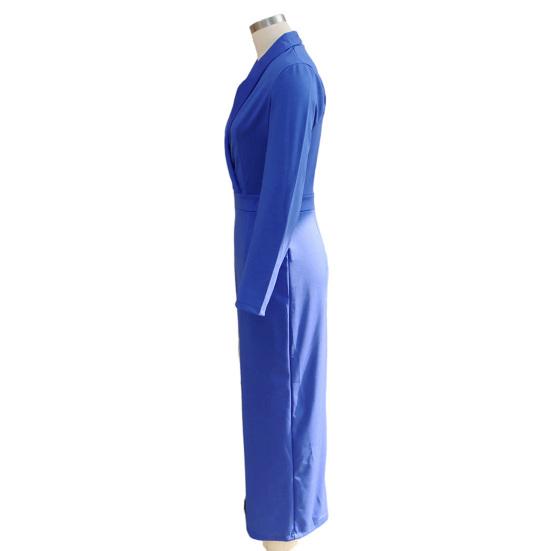 Women Midi Bodycon Sheath Dress Lapel V Neck 3/4 Sleeve Office Business Dress Formal Cocktail Work Slit Pencil Dress