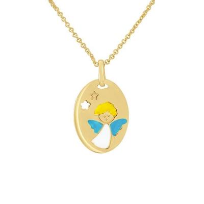 Pendant - LEA &; ARTHUR - BLUE ANGEL - 375 Yellow Gold - Blue Enamel - Children's Jewelry