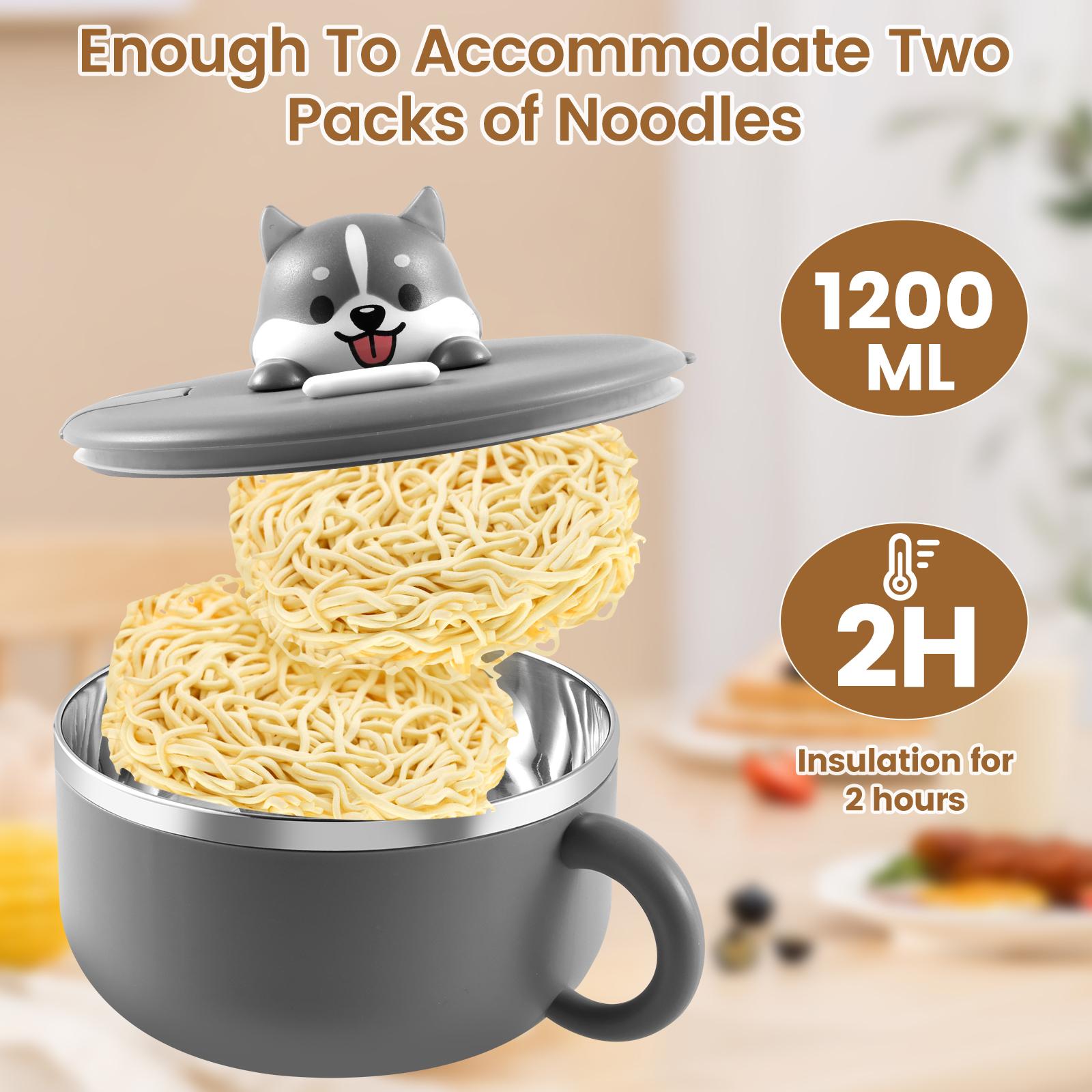 Stainless Steel Bowl with Lid 1200ml Instant Noodles Leakproof Portable Ramen Maker Bowl Kitchen Utensils Instant Noodle Partner