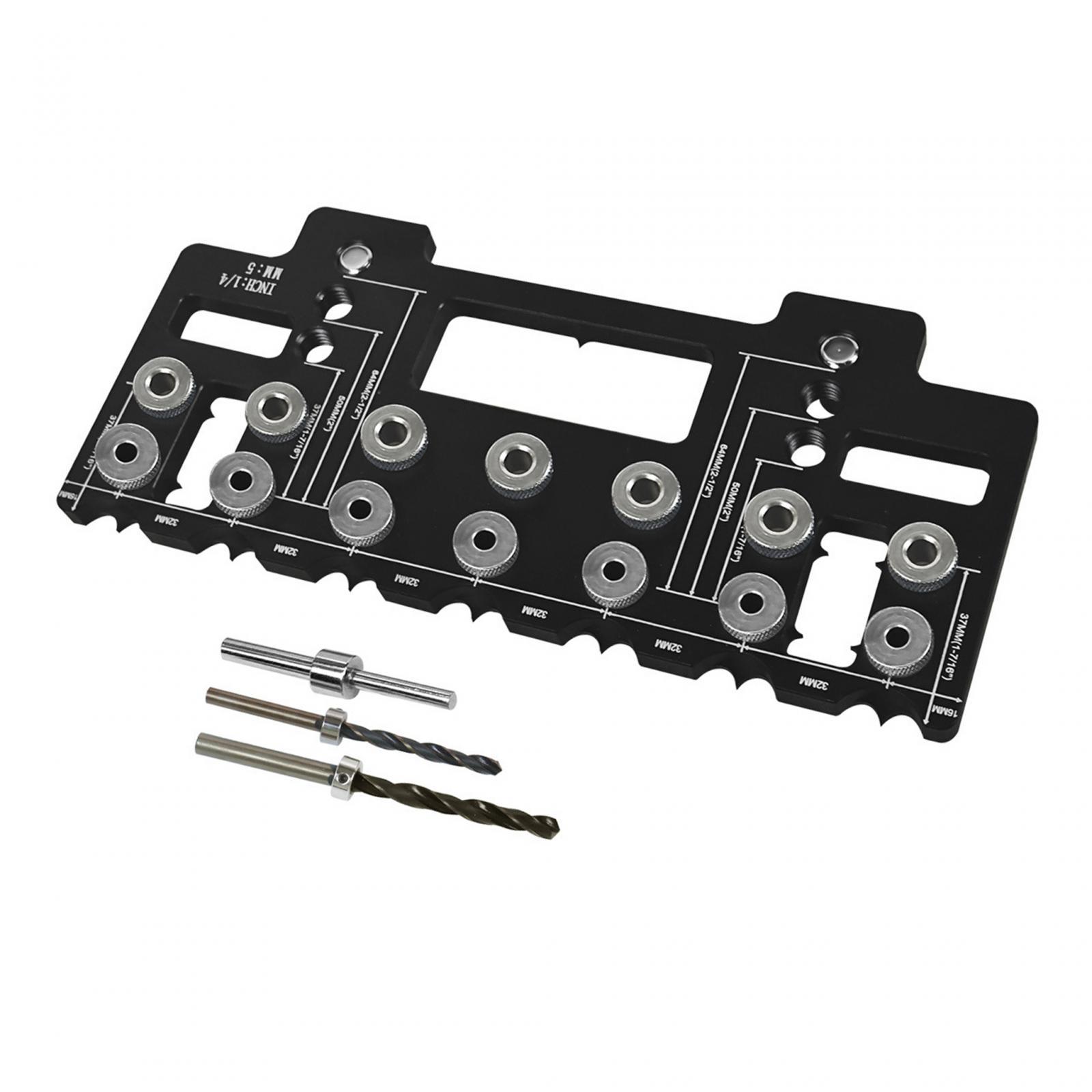 

Шаблон для полиць Деревообробка Алюмінієвий сплав Направляюча для дриля Шаблон для шафи Прямі отвори Майстерня для збірки шаф чорний