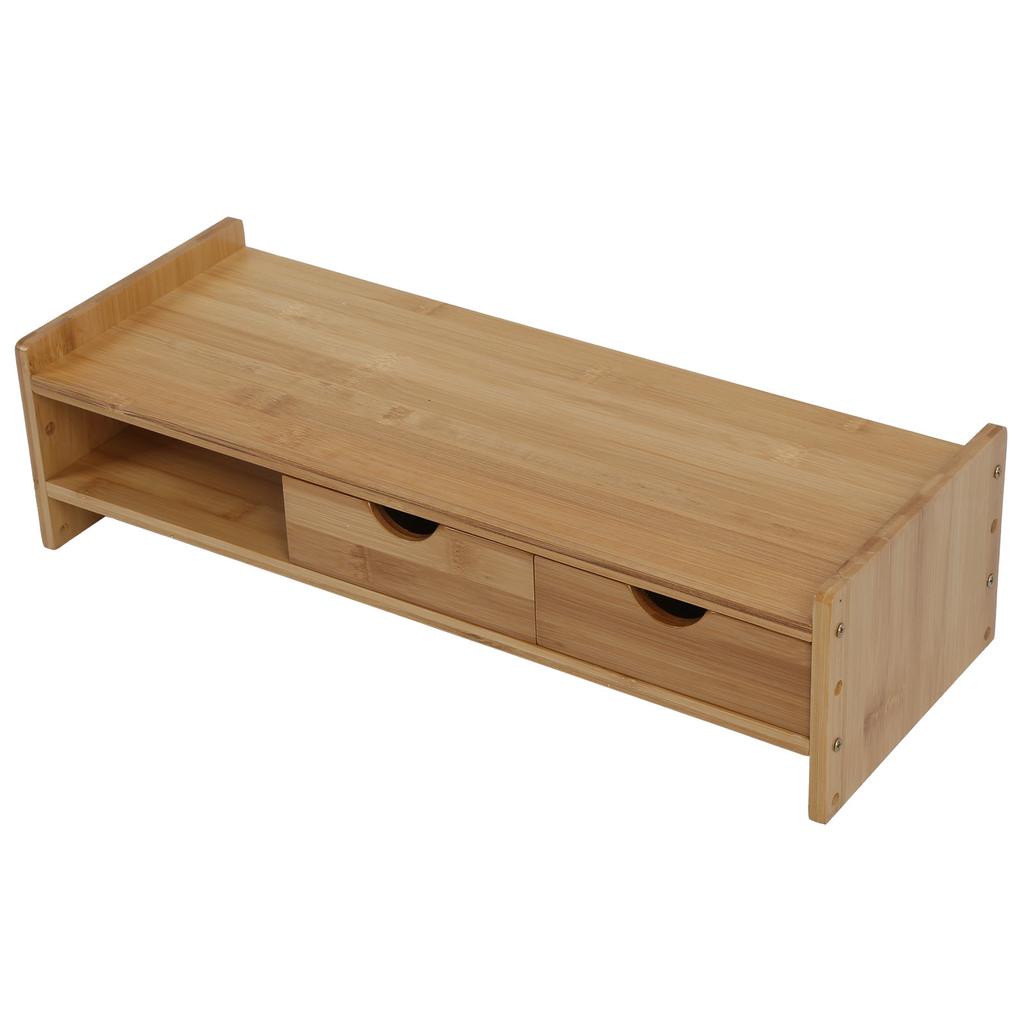 Desk Monitor Riser Stand with Drawers Bamboo Laptop Shelf Organizer Office Accessory2 Drawers
