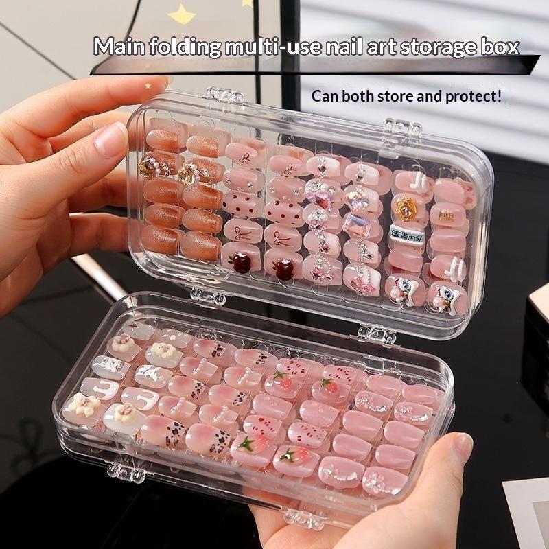 Multi-Layer Transparent Plastic Press-On Nail Storage Box With Adhesive Strips For Wearable Nail Display Organization Case