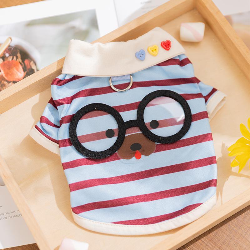 Frühling und Sommer neue Hundekleidung dreidimensionale Puppe gestreifte dünne Weste Katze Haustierkleidung
