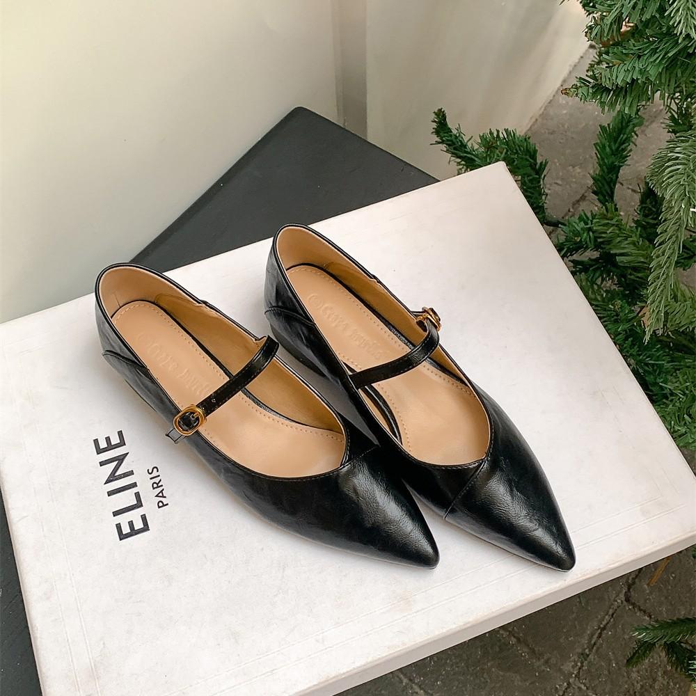 Gewaschenes Rindsleder~ Retro echtes Leder weiche Sohle ist keine müden Füße Damenschuhe Frühling spitze Schuhe Einspangen-Mary Janes einzelne Schuhe beladener Schuh