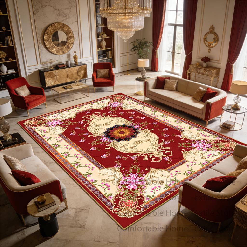 European Royal Baroque Style Living Room Carpet Home Decoration Luxury Antiskid Fluffy Rug Easy Clean Short Velvet Soft Foot Mat