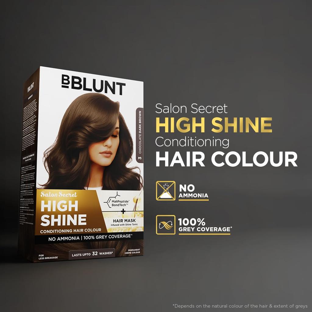 BBLUNT Salon Secret High Shine Conditioning Hair Colour 130G Pack of 1 Chocolate Dark Brown Long Lasting
