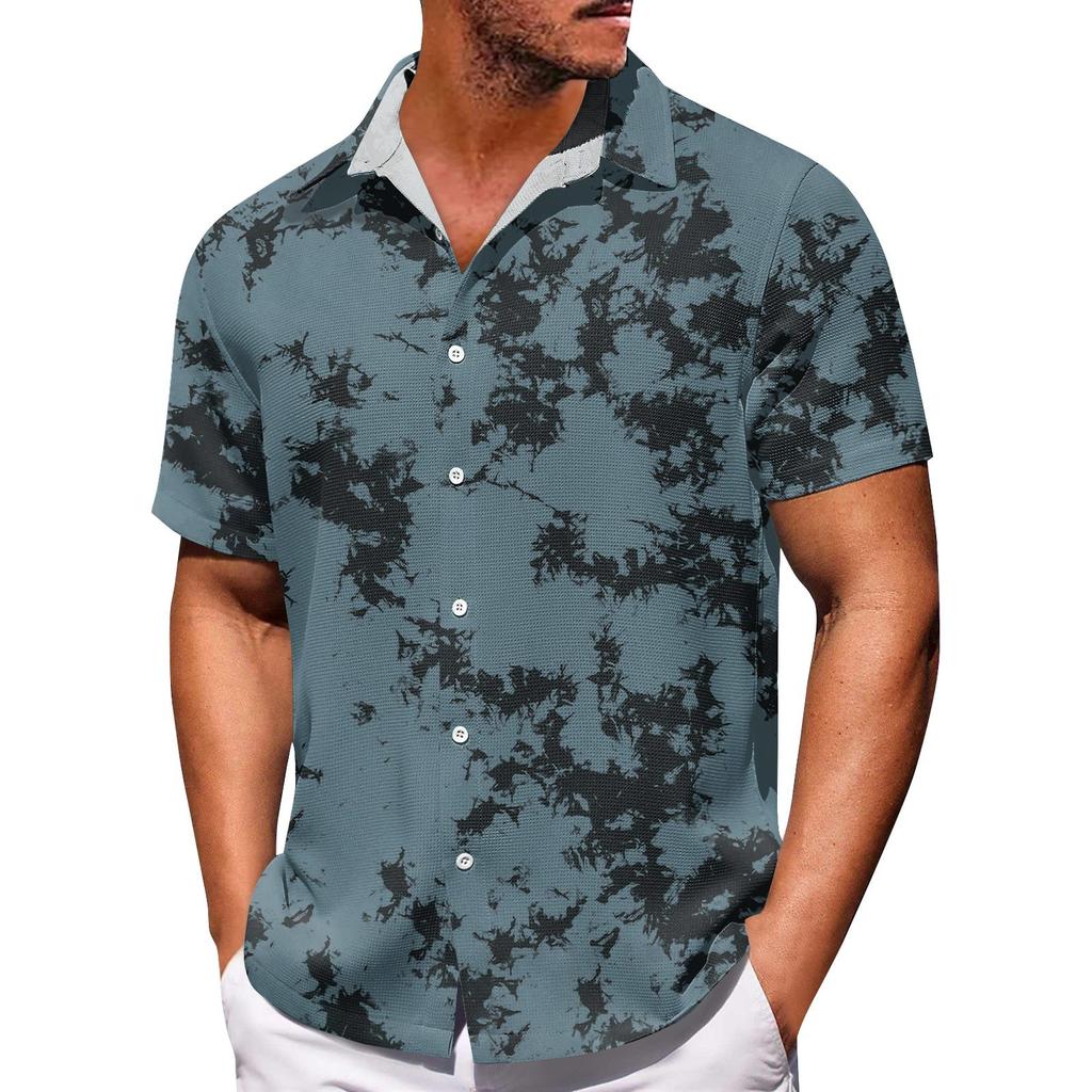 Erkek Hawaii Baskı Düğmesi Kısa Kollu Gömlek Erkek Günlük Moda Kısa Kollu Gömlek