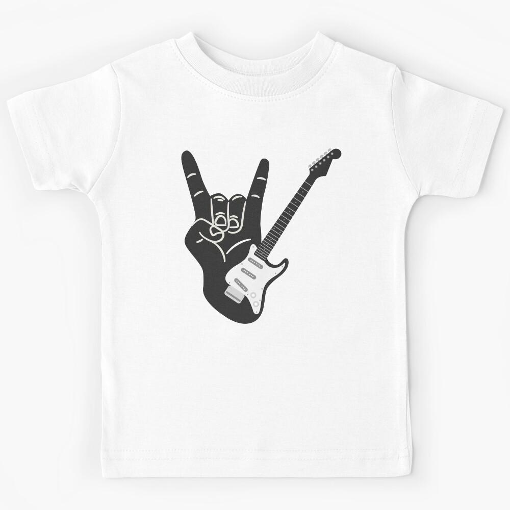 Heavy metal electric guitar with devil horns characters Kids T-Shirt 140
