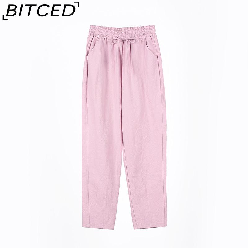 BITCED 9 Color Pure Cotton Nine Point Trousers Spring Summer Slim Straight Loose Casual Pants Women Solid Color Harem Pants