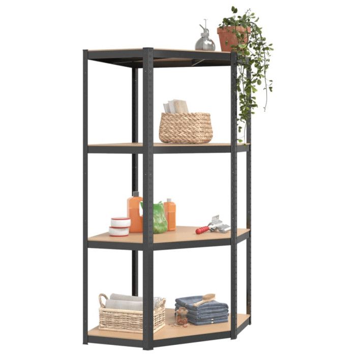 VidaXL Corner Shelf with 4 Tiers Anthracite Steel Engineered Wood 152853