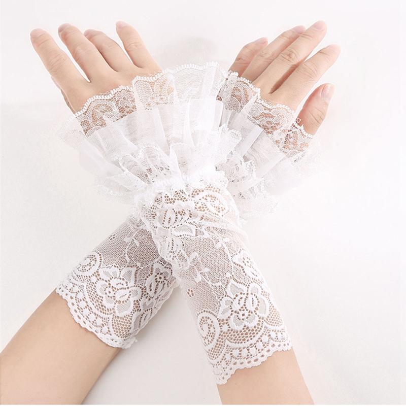 Elastic Fingerless Gloves Muti-Layer Lace Long Arm Fake Sleeves Sweater Decorative Horn Cuffs Girls Clothing Accessories