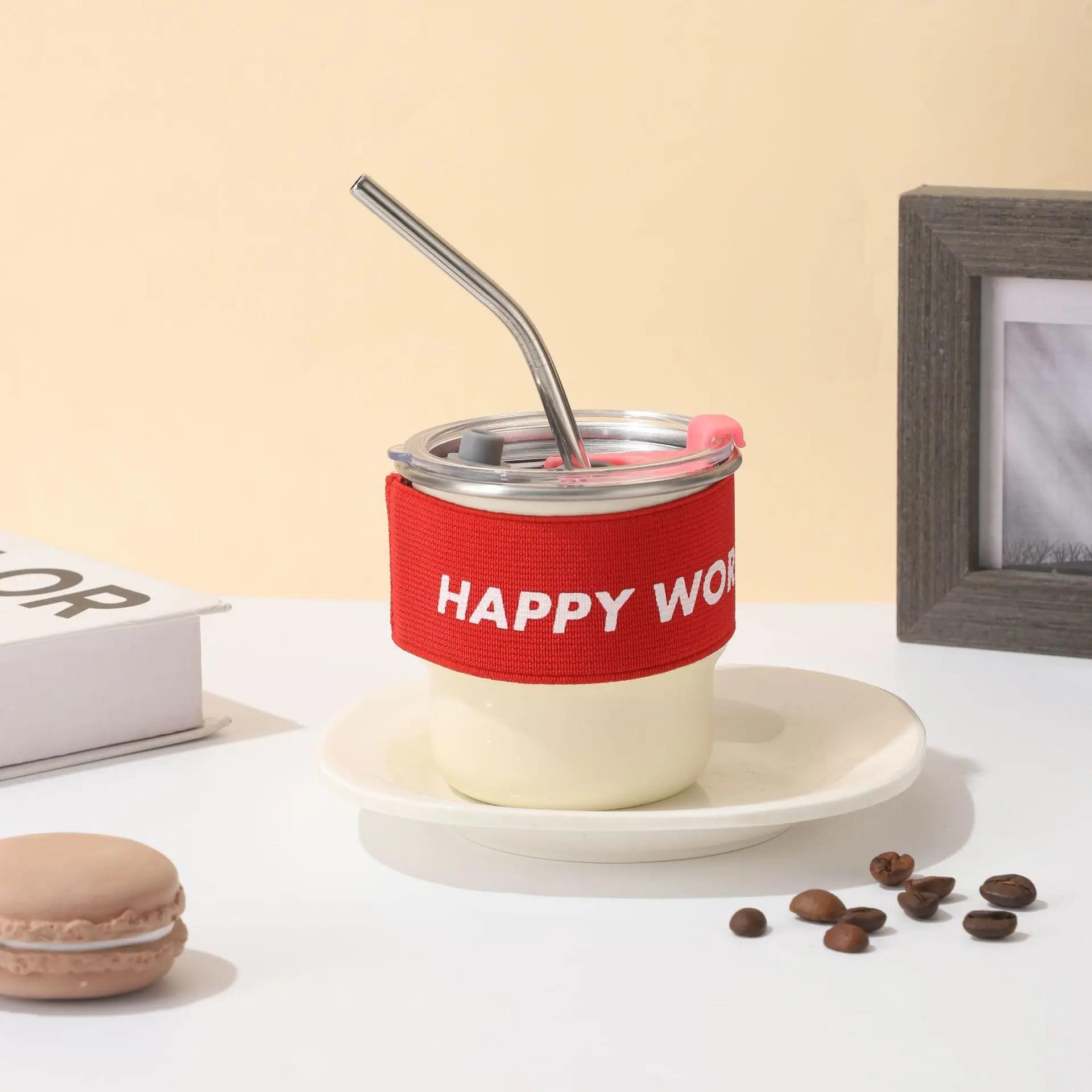 

Мини 2 унции Вакуумная кружка из нержавеющей стали Кофейная кружка с соломинкой и крышками для дома Двойная кружка для напитков Кофейная кружка Портативная кружка для вечеринок Кружки с соломинкой 201-300ml