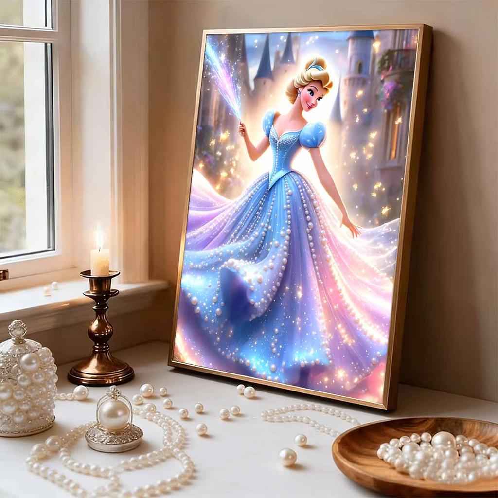 Magic Castle Cinderella Pearl-Inlaid Frameless Art | Handmade Pearl Craft, Magic Castle Theme, for Luxury Fairy Tale Home Decor & Gift Option
