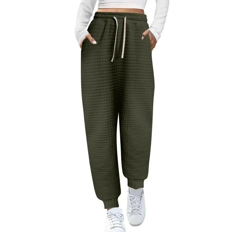 Herbst Elastische Taille Harem Hosen Frauen Winter Mode Lose Beiläufige Hosen Frauen Solide Kordelzug Plaid Hosen Pantalon 30216