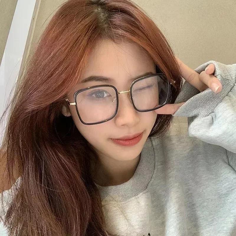 Fashion Big Square Glasses for Women Anti Blue Light High Definition Eyewear Myopia Frames Girls Personality