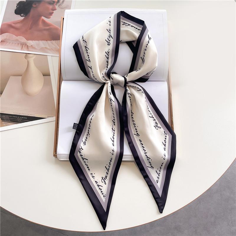 Fashion Double-layer Simulated Silk Women's Headscarf, Spring and Autumn Thin Streamer Bevel Scarf Temperament Small Silk Scarf Decorative Scarf Thin