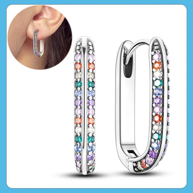 

Серьги-кольца из серебра 925 пробы, сверкающие серьги-гвоздики с паве, подарок для женщин, ювелирные изделия на помолвку, юбилей