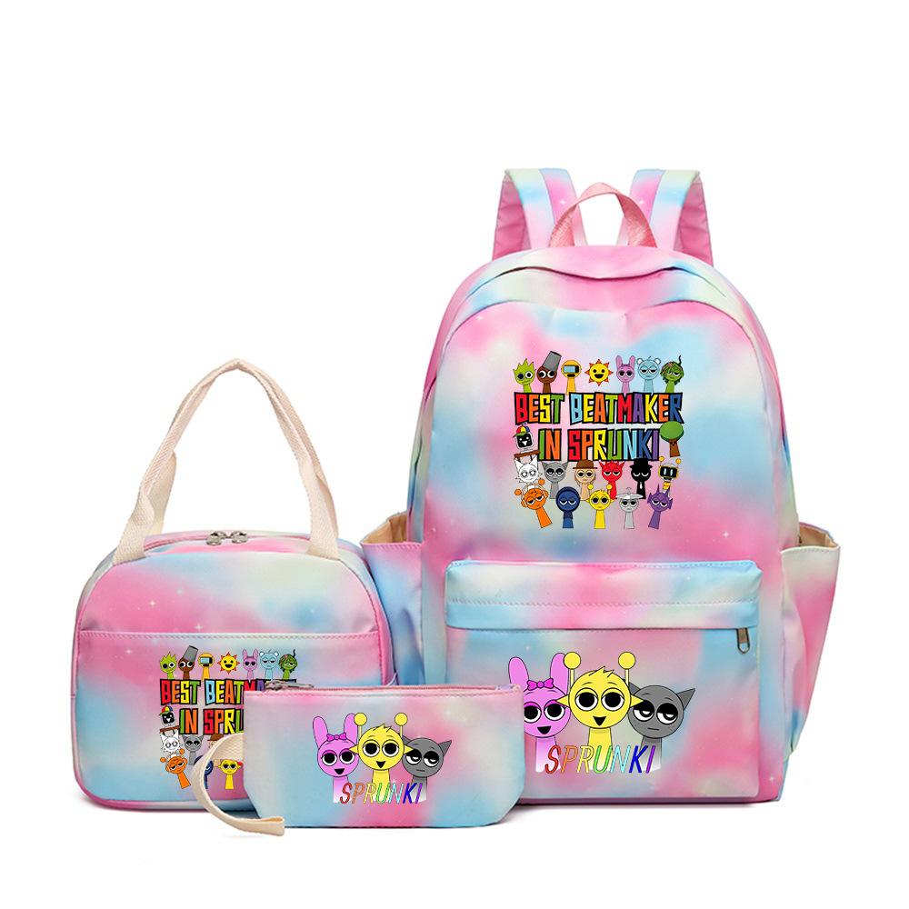 

Music game rhythm box Sprunki schoolbag backpack for primary and secondary school students backpack pencil case three-piece set as the picture