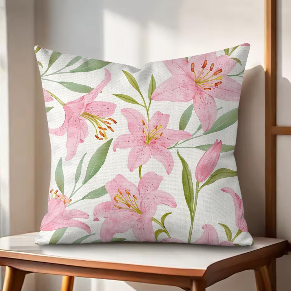 Classic Lily Cushion Cover Natural Linen Organic Fabric DoubleSided Printing Couch Pillow Covers Home Decor