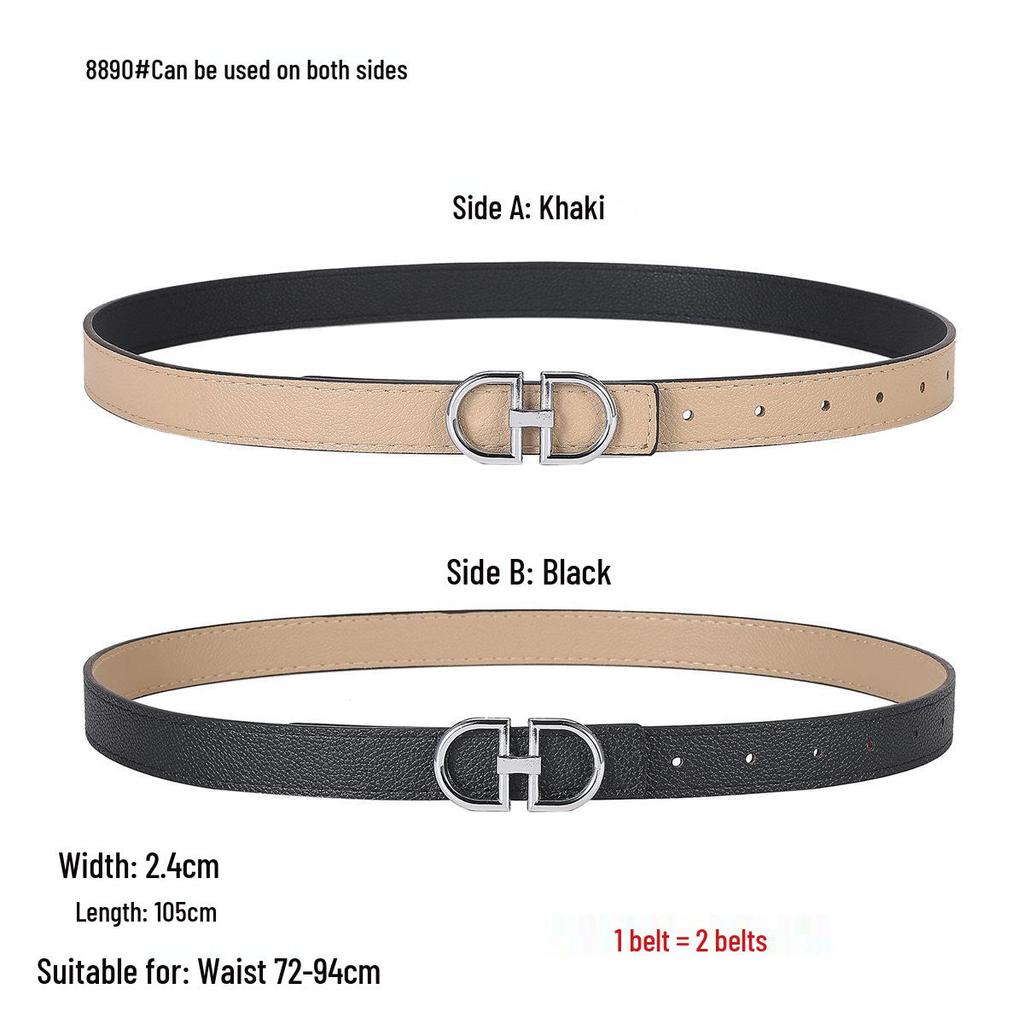 Smooth Buckle Black Lychee Grain Dual-Use Women's Leather Belt