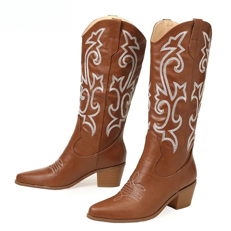 Fashion Fashion Handmade Embroidered Women's Boots Sexy High Heels Over-the-Knee Boots Shoes for Women Pointed Toe Strippers Long Boots