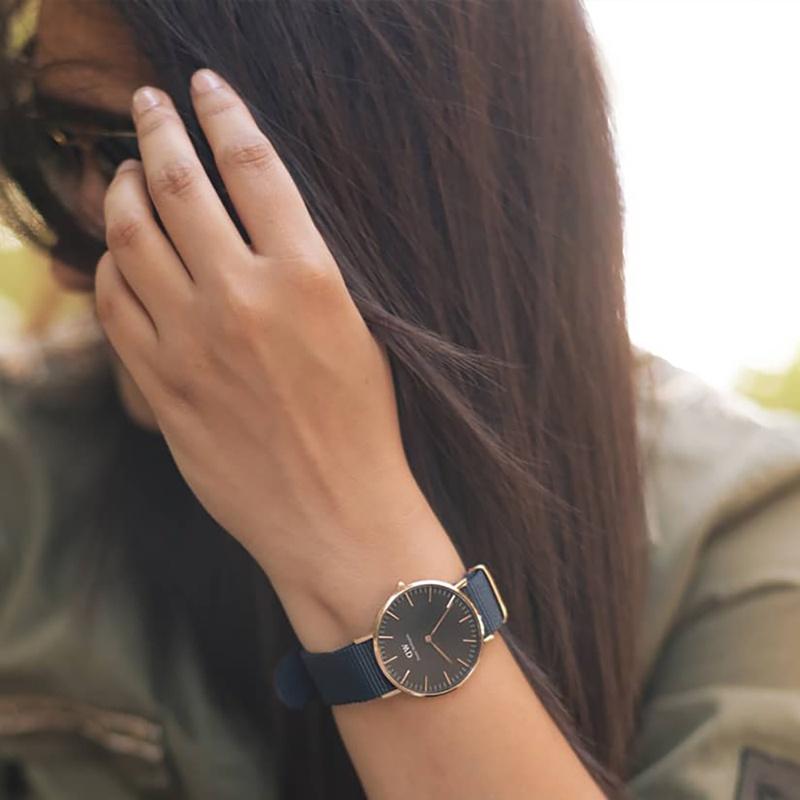 DANIEL WELLINGTON Watch Watch Quartz Movement Nylon Strap White Dial Women's Watch Fashionable and Versatile DW00100279