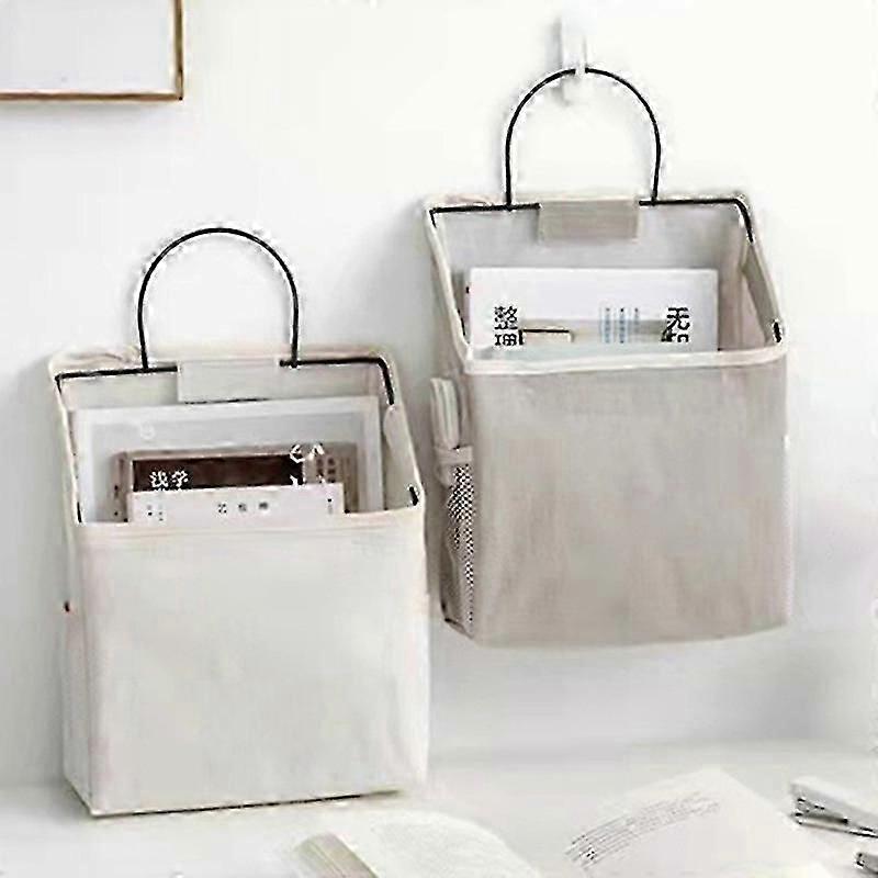 2pcs Cotton Linen Wallmounted Storage Bag Wall Hanging Organizer Book Magazine Holder