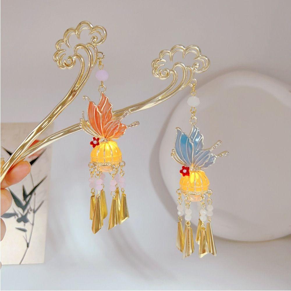 Pearl LED Lantern Tassel Hair Stick Luminescent Hanfu Hair Clip Glowing Lantern Hairpin  Cheongsam