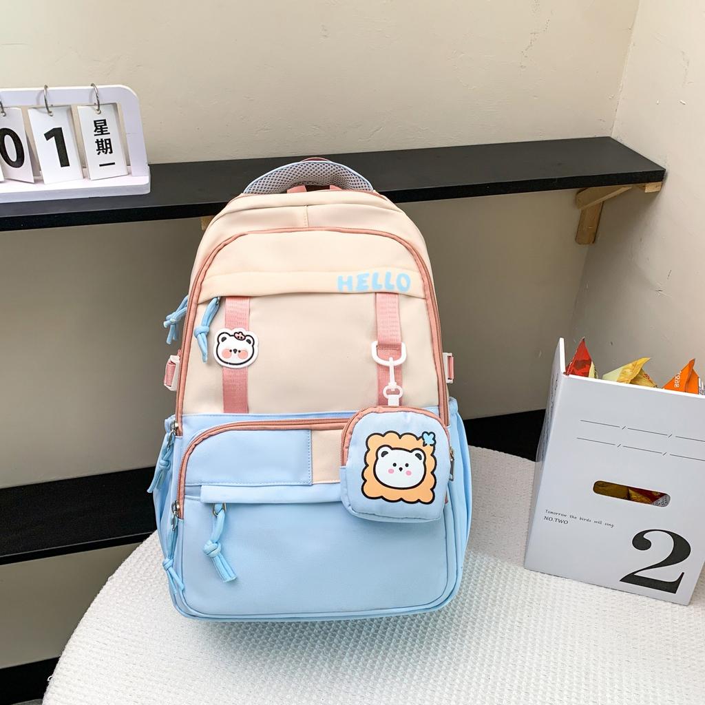 Summer new Korean version ins college style contrasting color schoolbag high value primary school students grades 3-6 multi-compartment backpack