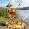 Suport pentru pahar de vin Pescar Sculptură Pescar din Metal Lucrat Manual cu Suport pentru Pahar Mic Încorporat Suport Amuzant pentru Băuturi pentru Decorul Biroului Tatălui