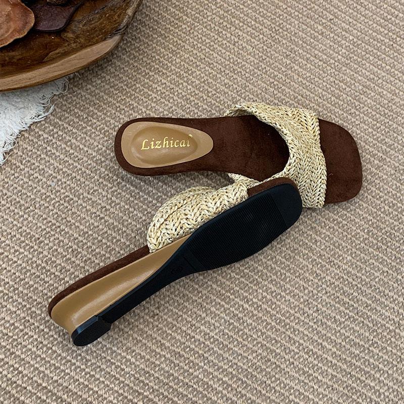 Fashion Female Low Heel Footwear Slides Wedges Slippers Shoes For Women 2025 New Fashion Shallow Ladies Heeled Slippers Sandals Shoes