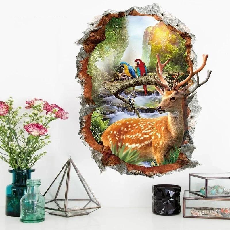 Cartoon Deer 3D Wall Sticker Living Room Kitchen Decoration Decals Art Sticker Poster