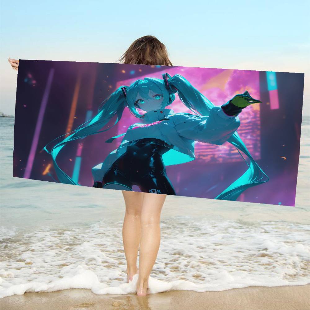 Popular H-Hatsune Singer M-Miku Cute Bath Towel Microfiber Soft Water Absorbing For Girl Kids Decorative Cartoon Beach Towel