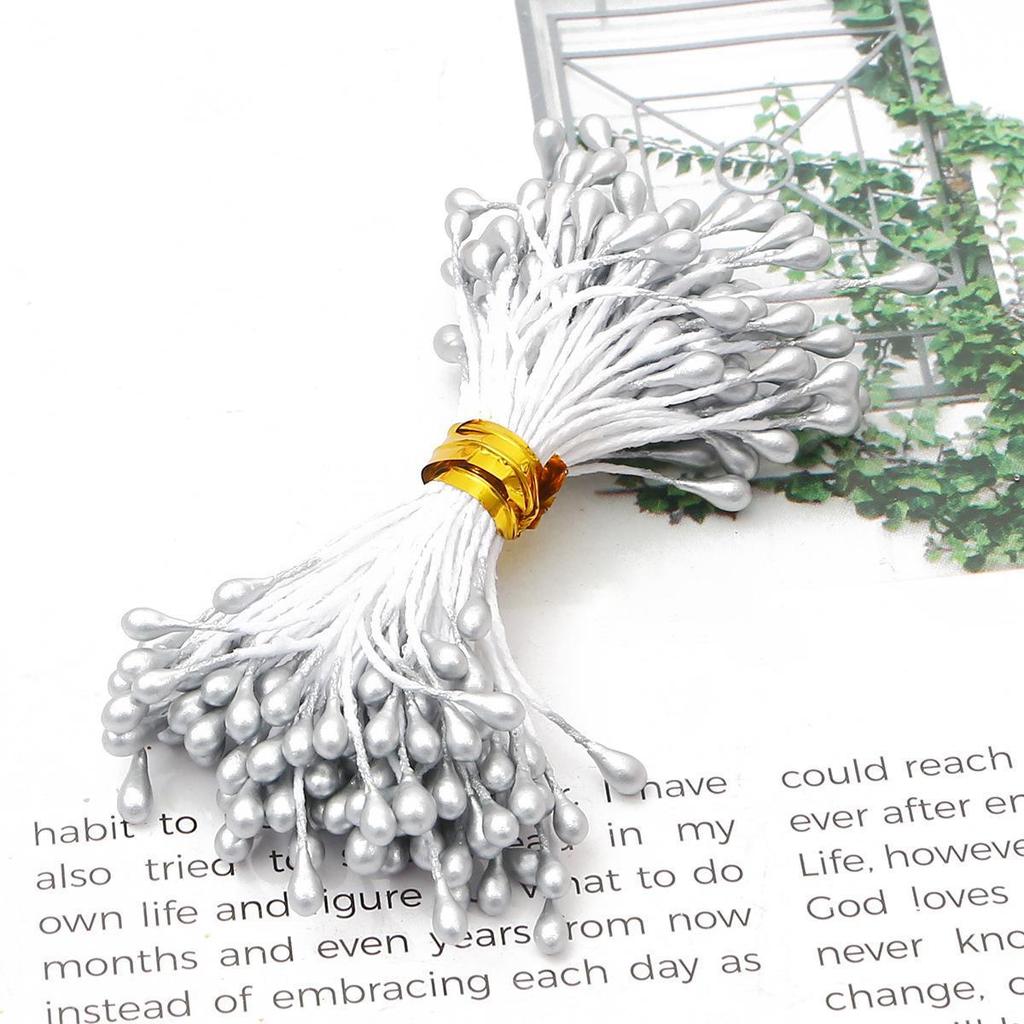 90-Piece Silver Chiffon Flower Stamens & Tinsel Berries DIY Craft Set