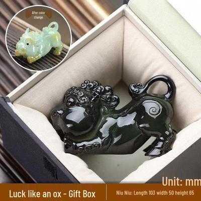 HANDUNYOU Color-Changing Resin Ox Tea Pet Ornament