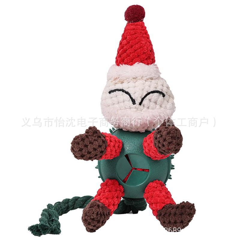 Christmas Dog Chew Toy With Treat Dispensing Scenting Function Durable Rope Knot Design Teeth Cleaning Anxiety Relief