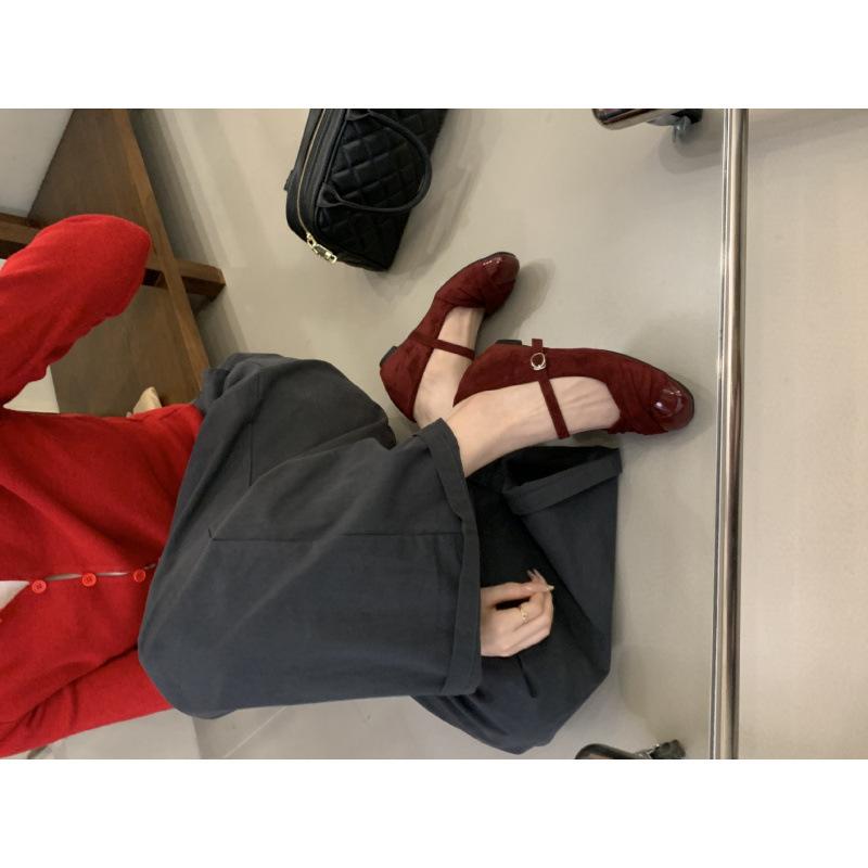 Retro Gentle Style Evening Shoes One-word Buckle with Square Head Mary Jane Shoes Versatile Commuting Height Increase Ballet Single Shoes Women