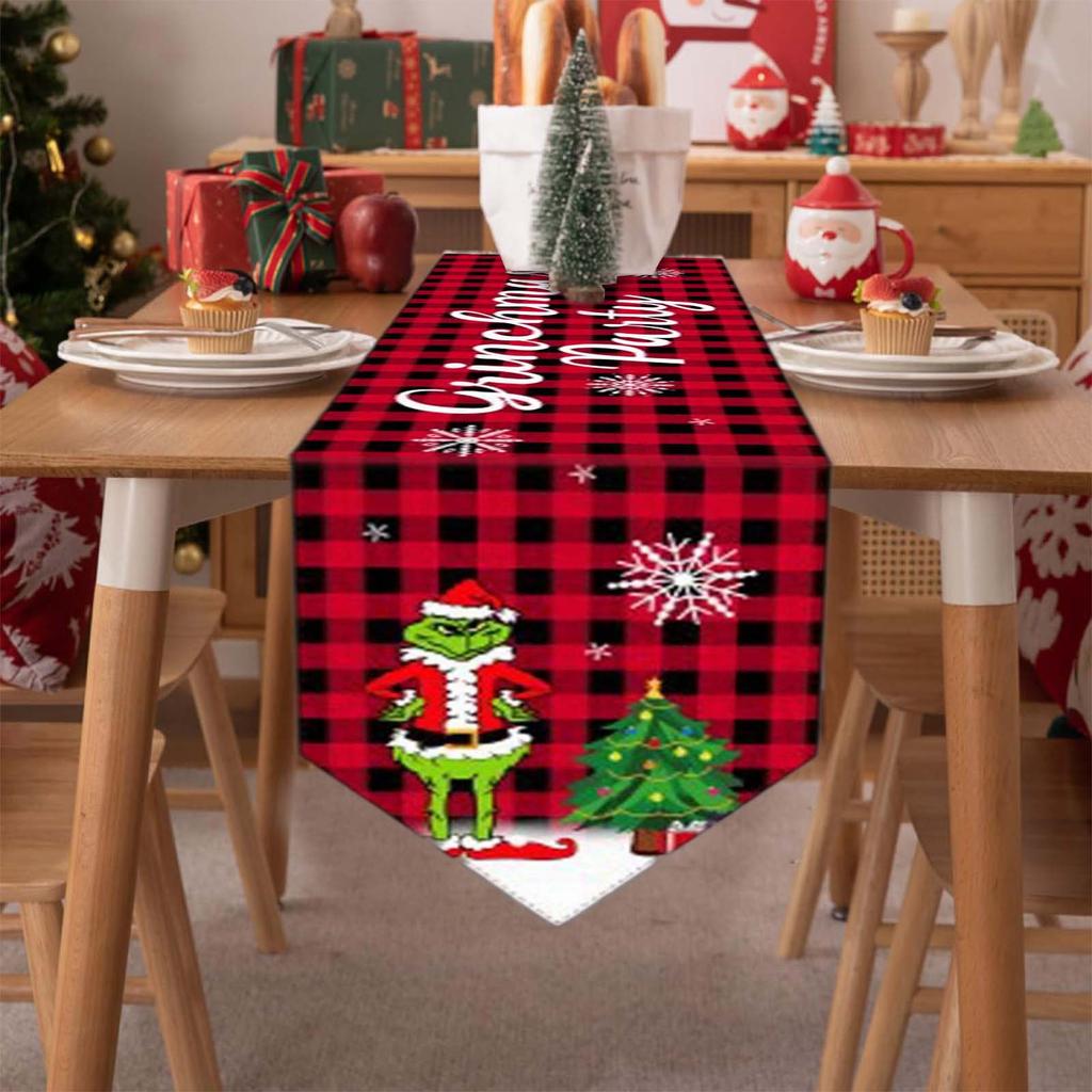 Christmas Table Runner Creative Printing  Green  Dining Table Home Decoration