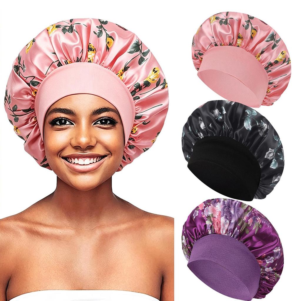 New Satin Wide-Brimmed Sleep Cap: Elastic Hair Protection, Bath & Chemotherapy Hat for Women.