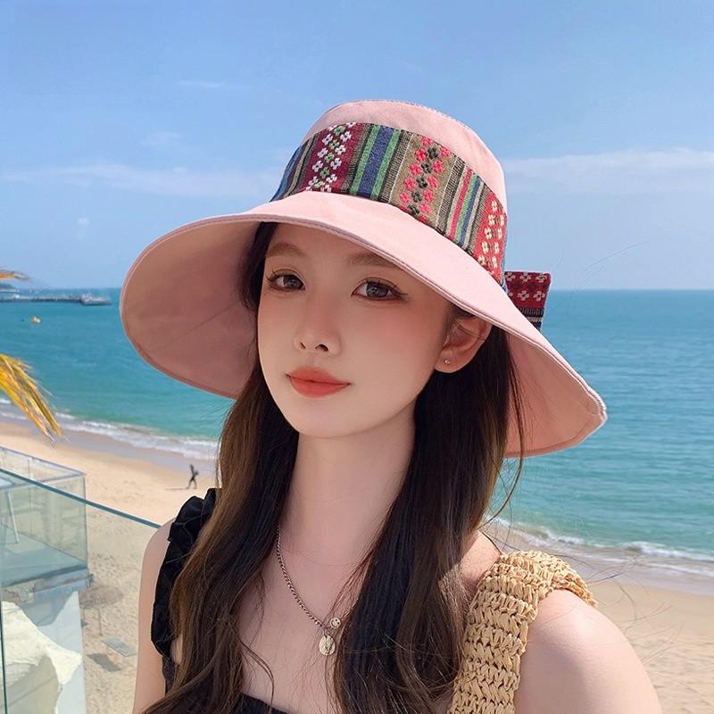 Bohemian Style Floppy Hat With Breathable Cotton For Summer Outdoor Travel