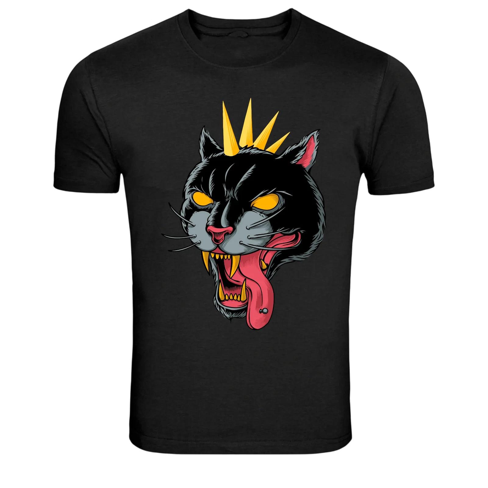 Punk Black Cat With Crown Rock Cat Attitude T-Shirt 2XL