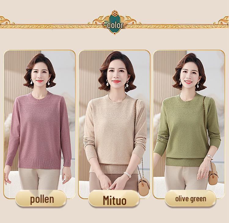 Mom's Spring & Autumn Knit Top for Middle-Aged Women – Thin, Stylish Sweater