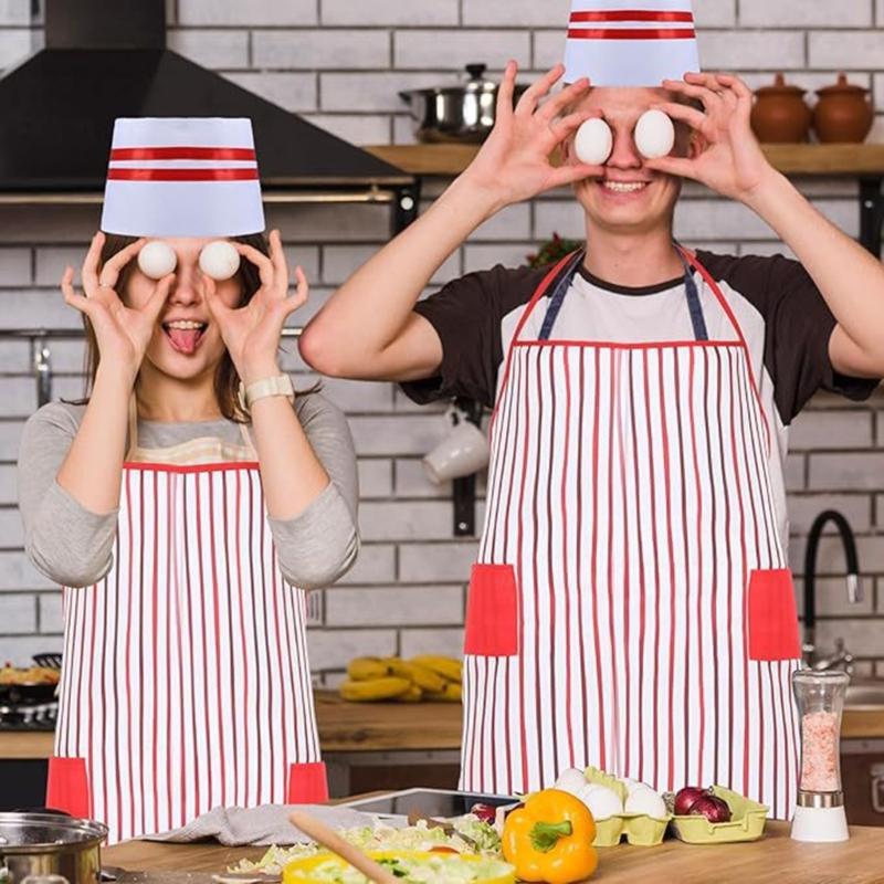 Kitchen Apron With Double Functional Pockets Matching Headwear Halloween Party Attire For Waitstaff Holiday Event