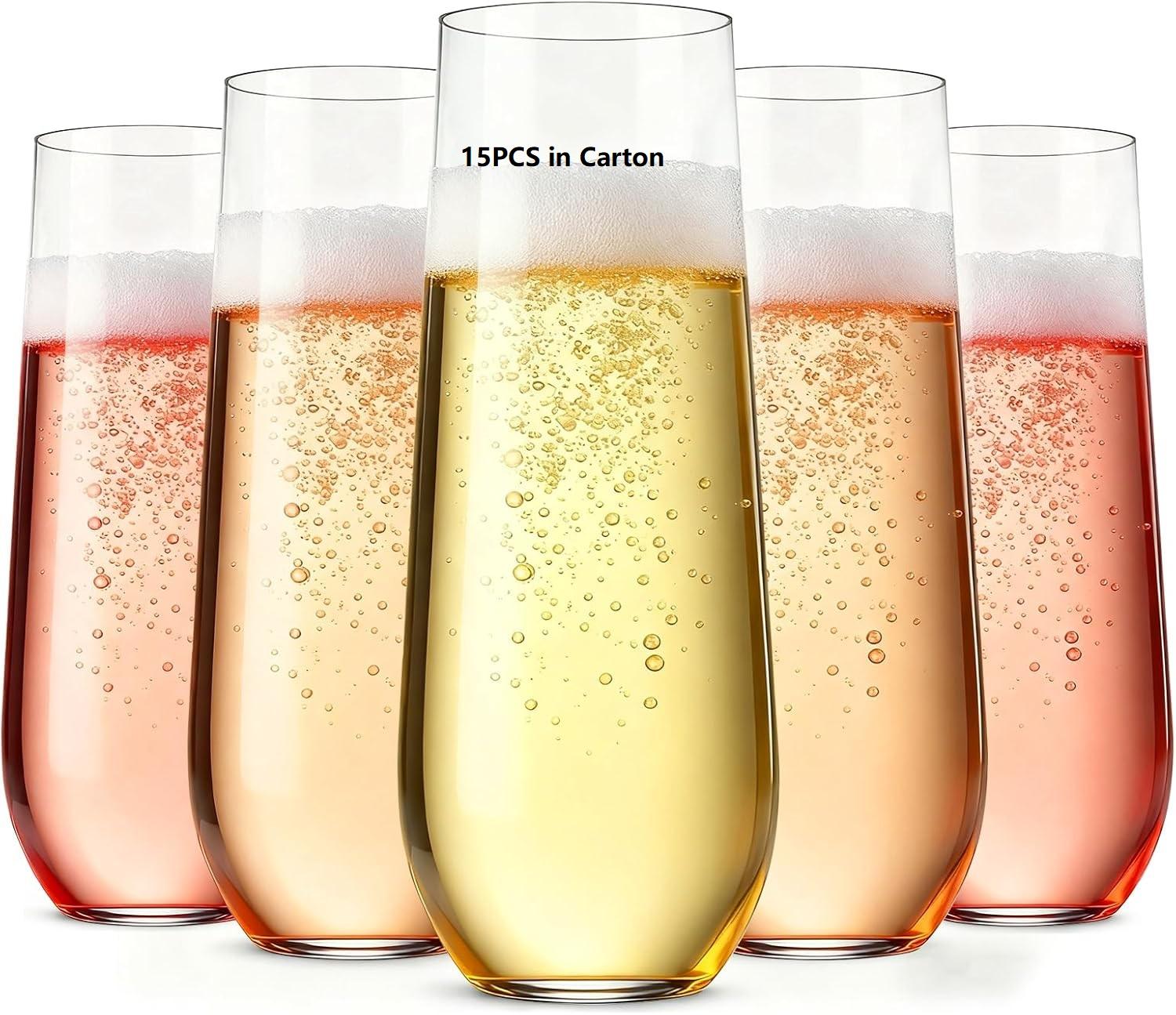 

15PCS Free BPA 9oz Flute Recyclable Unbreakable & Clear Plastic Champagne Glasses Flute Party Wine Tasting Wedding New Years Eve
