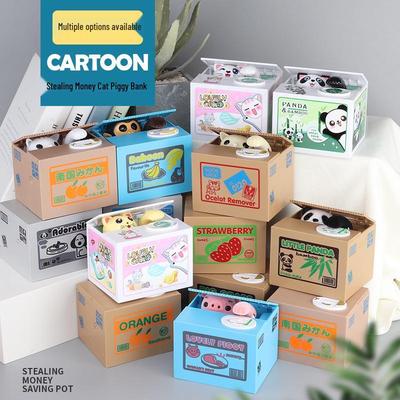 Cofrinho de Porco de Desenho Animado Panda e Gato Roubando Moeda - Brinquedo Divertido e Inovador para Crianças