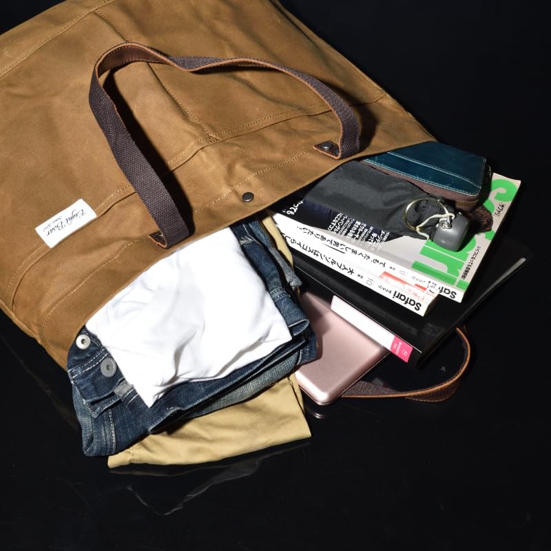 Eight Boar Big Size Dodeka Tote Bag, Genuine Cowhide Leather and Oilwax Canvas, Military-Style Boston Tote BagMother's Bag (Green)